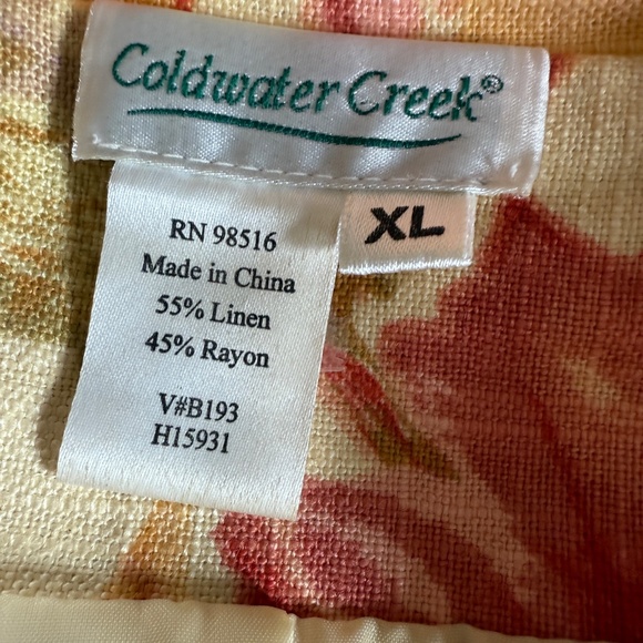 Yellow Orange Pink Red Rose Linen Trucker Jacket - Coldwater Creek - XL - Picture 6 of 16